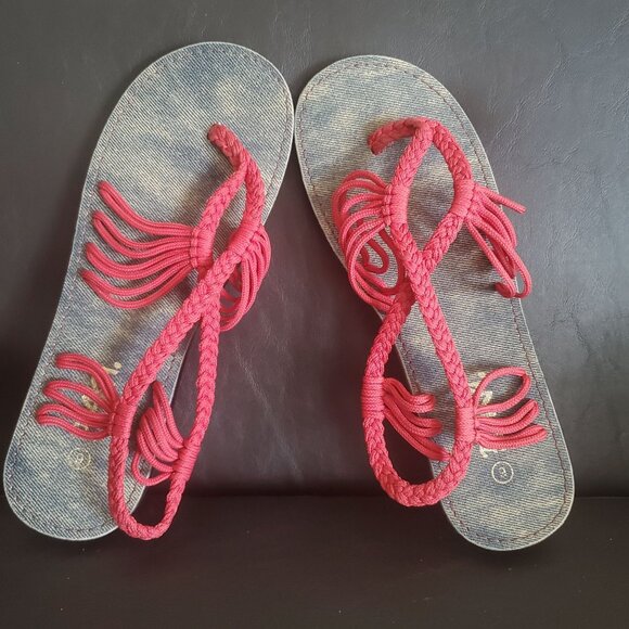 Plaka Flat Sandals Womens oceanside flip flops size 9 red color Strappy nwot - Picture 7 of 11